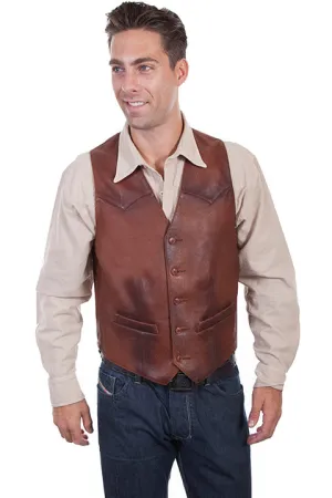 Men's Leather Vest Collection: Scully Western Classic Button Front, Brown