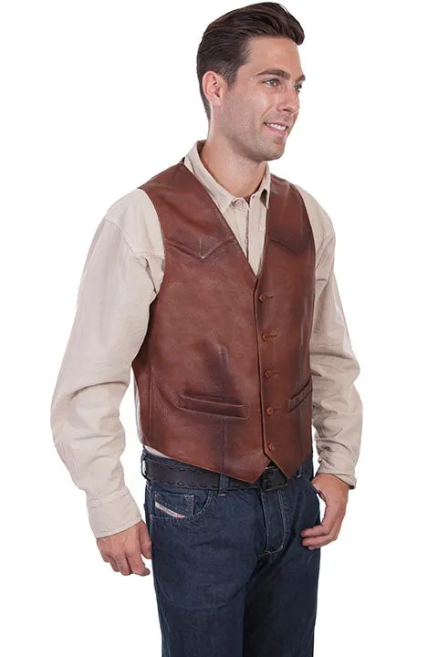 Men's Leather Vest Collection: Scully Western Classic Button Front, Brown