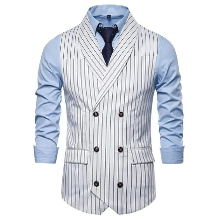 Mens Waistcoat Stripe Plaid Formal Suit Vest Men Casual Double Breasted Sleeveless Gilet Male Business Formal Dress Vest