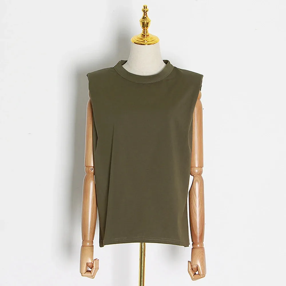 Minimalist Solid Tank Tops For Women Round Neck Sleeveless Casual Loose Pullover Vests Female Fashion Clothing Style 2023
