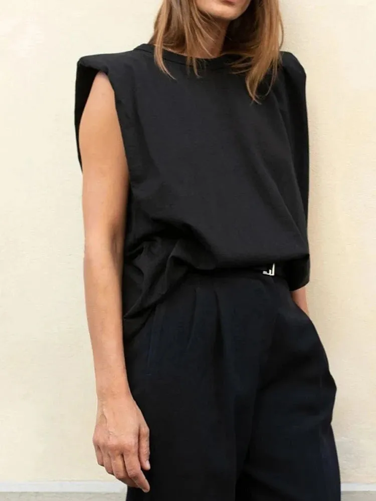 Minimalist Solid Tank Tops For Women Round Neck Sleeveless Casual Loose Pullover Vests Female Fashion Clothing Style 2023