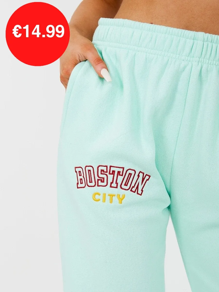 Mint Boston Embroidered Fleece Jogger