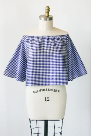 Mora Top RTW in Purple/White Plaid Silk