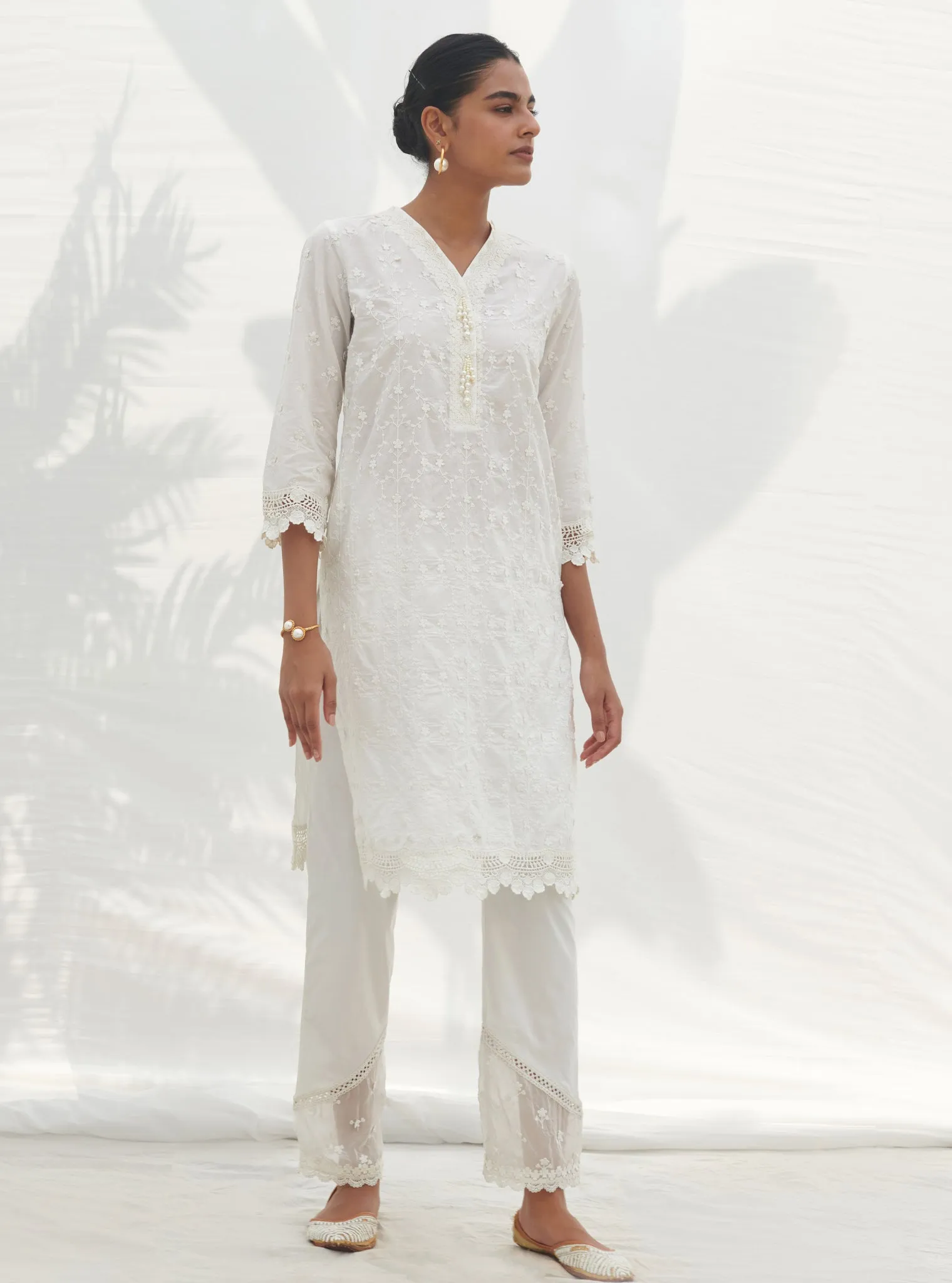 Mulmul Cotton Veliena White kurta