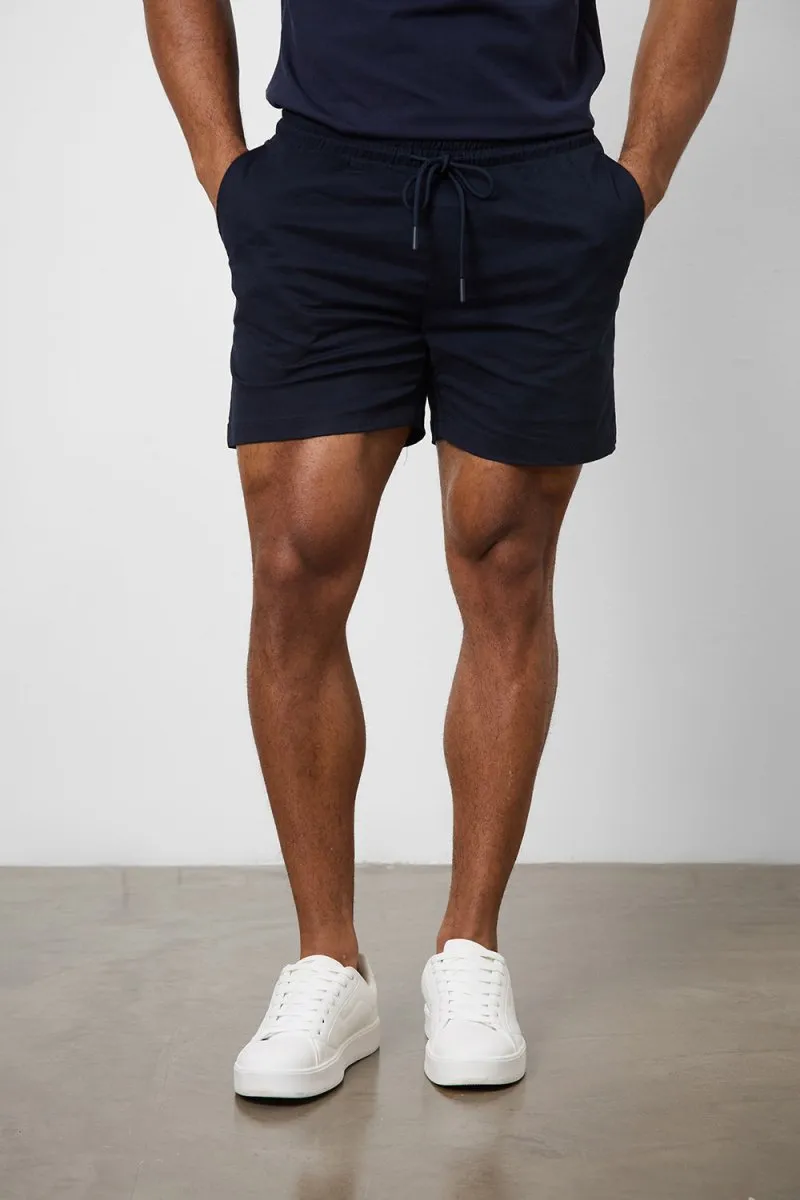 Muscle Fit Drawstring Chino Short - Shorter Length in Navy