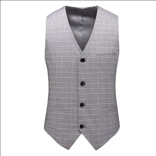 New Men Checkered Suit Vest Large Size 6XL Business Wedding Party Casual Waistcoat  Slim Fit Tops