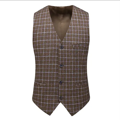 New Men Checkered Suit Vest Large Size 6XL Business Wedding Party Casual Waistcoat  Slim Fit Tops