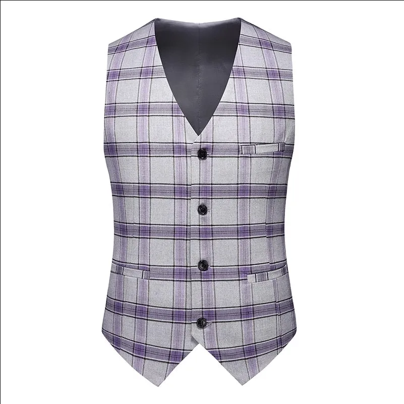 New Men Checkered Suit Vest Large Size 6XL Business Wedding Party Casual Waistcoat  Slim Fit Tops