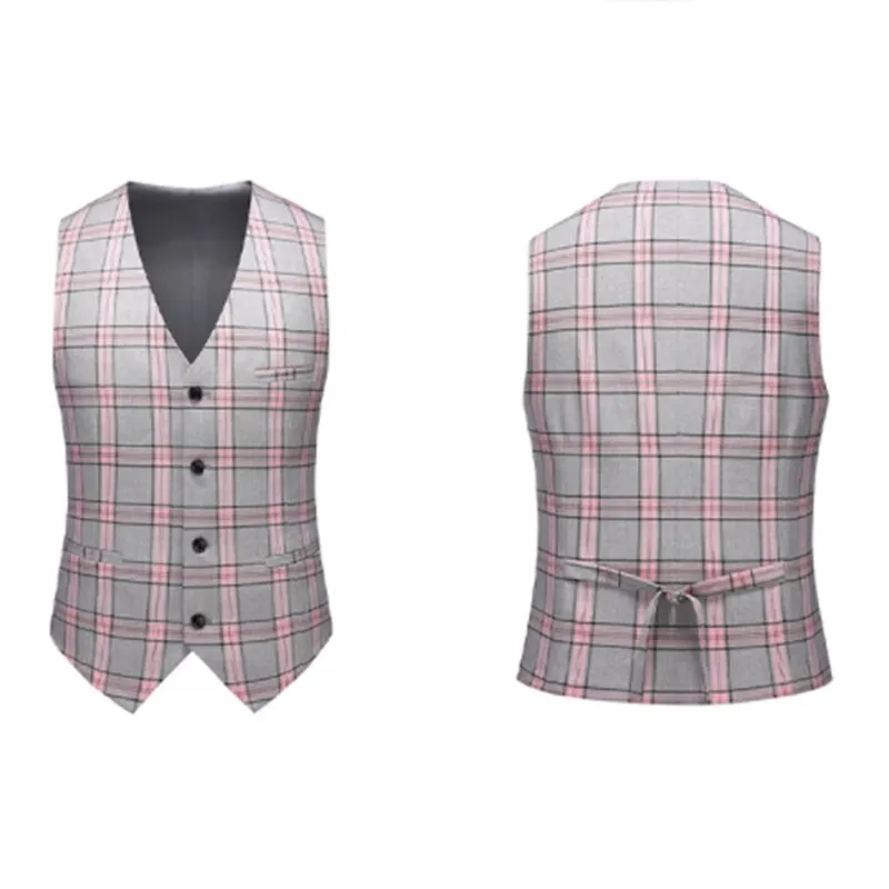 New Men Checkered Suit Vest Large Size 6XL Business Wedding Party Casual Waistcoat  Slim Fit Tops