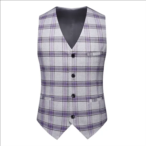 New Men Checkered Suit Vest Large Size 6XL Business Wedding Party Casual Waistcoat  Slim Fit Tops