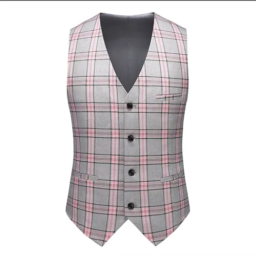 New Men Checkered Suit Vest Large Size 6XL Business Wedding Party Casual Waistcoat  Slim Fit Tops