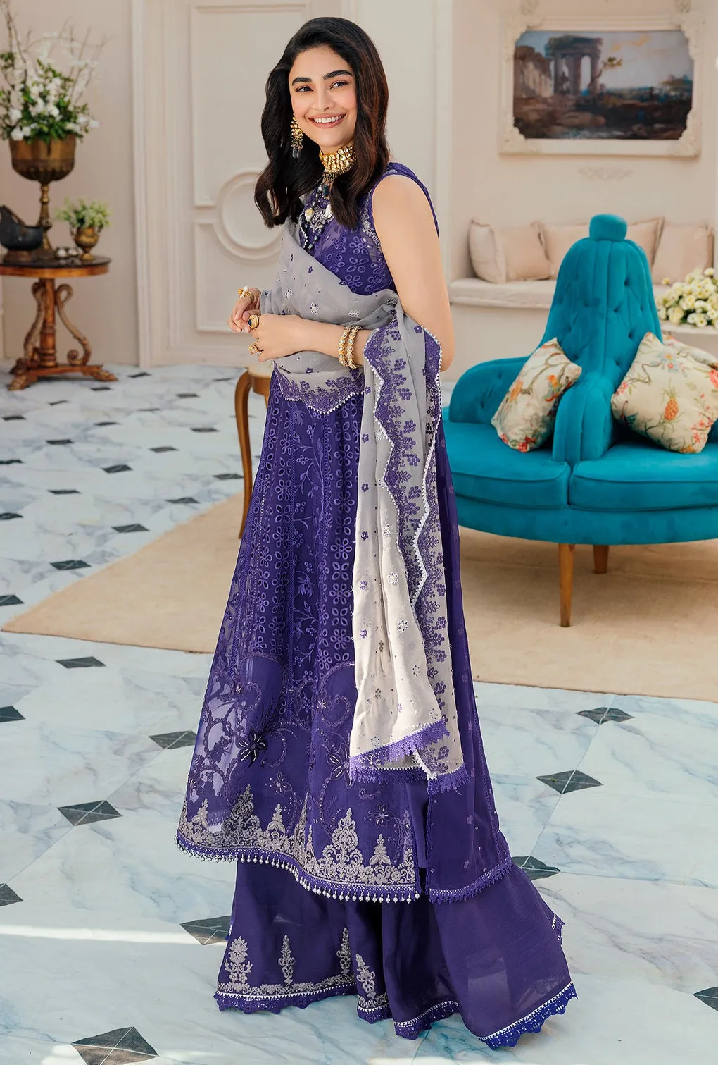 Noor Chiffon Laserkari 2023 by Saadia Asad | D-04