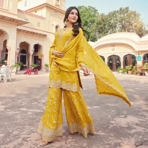 Ochre Embroidered Kurta Palazzo Set