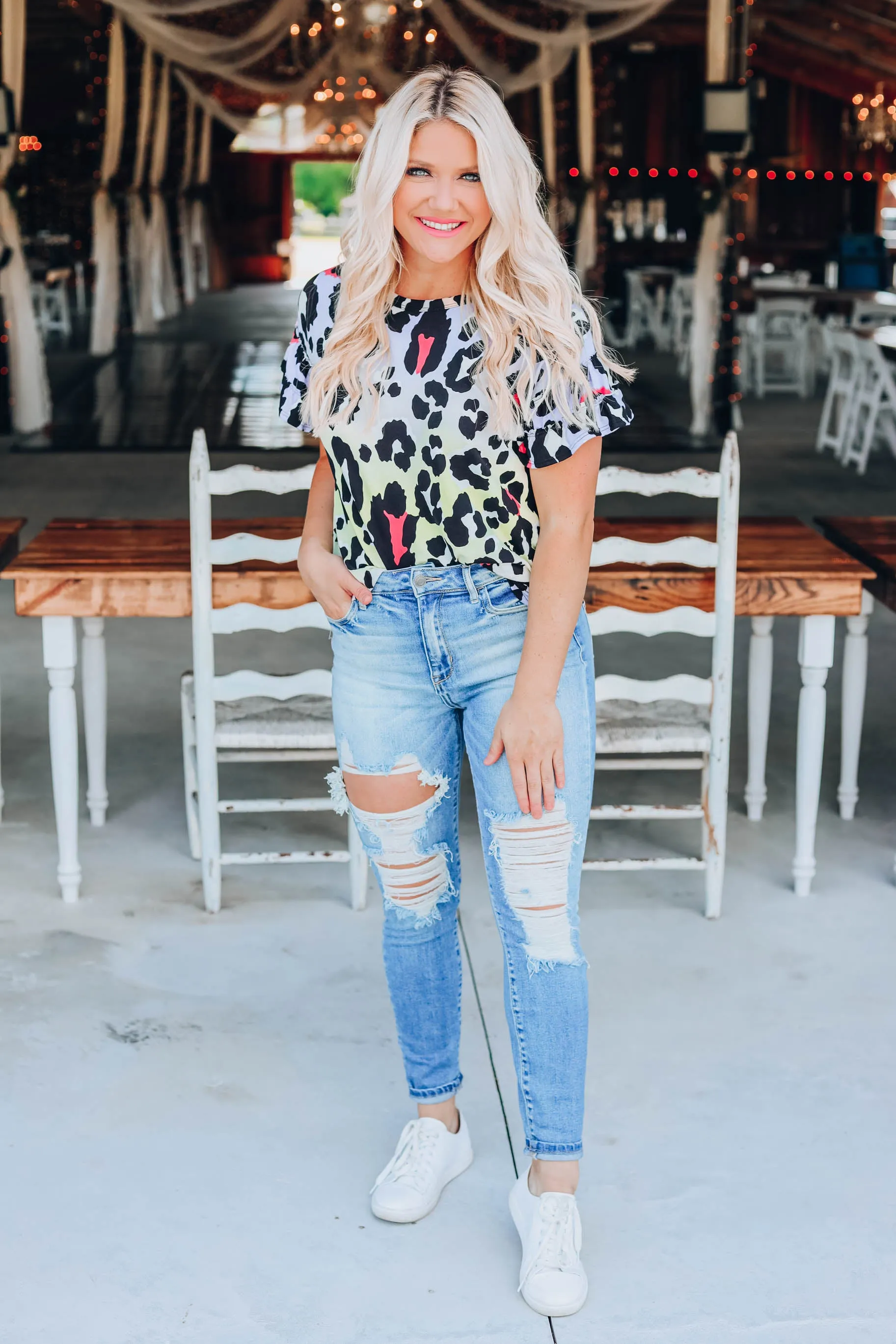 Ombre Cheetah Print Top - Neon