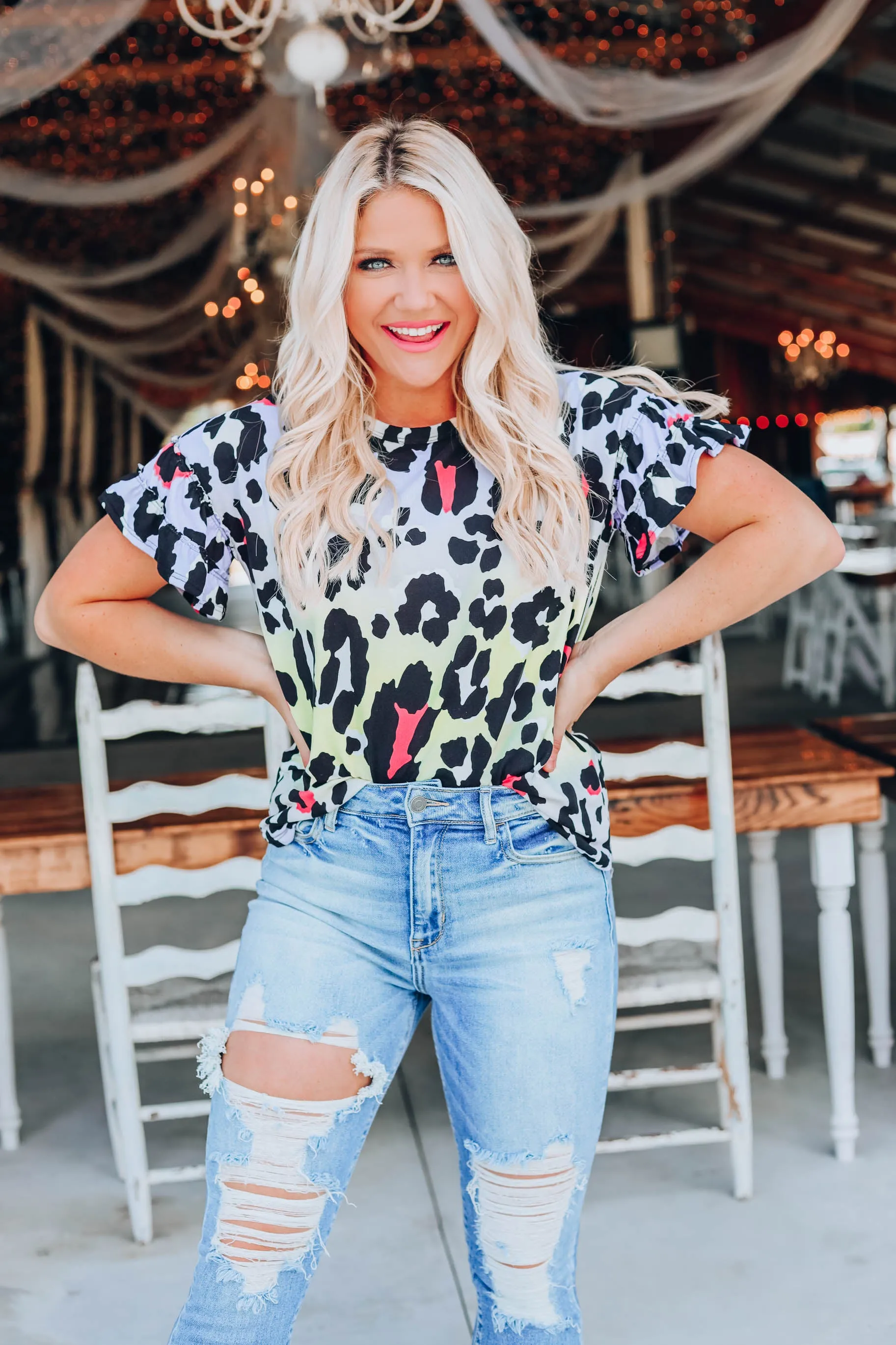 Ombre Cheetah Print Top - Neon