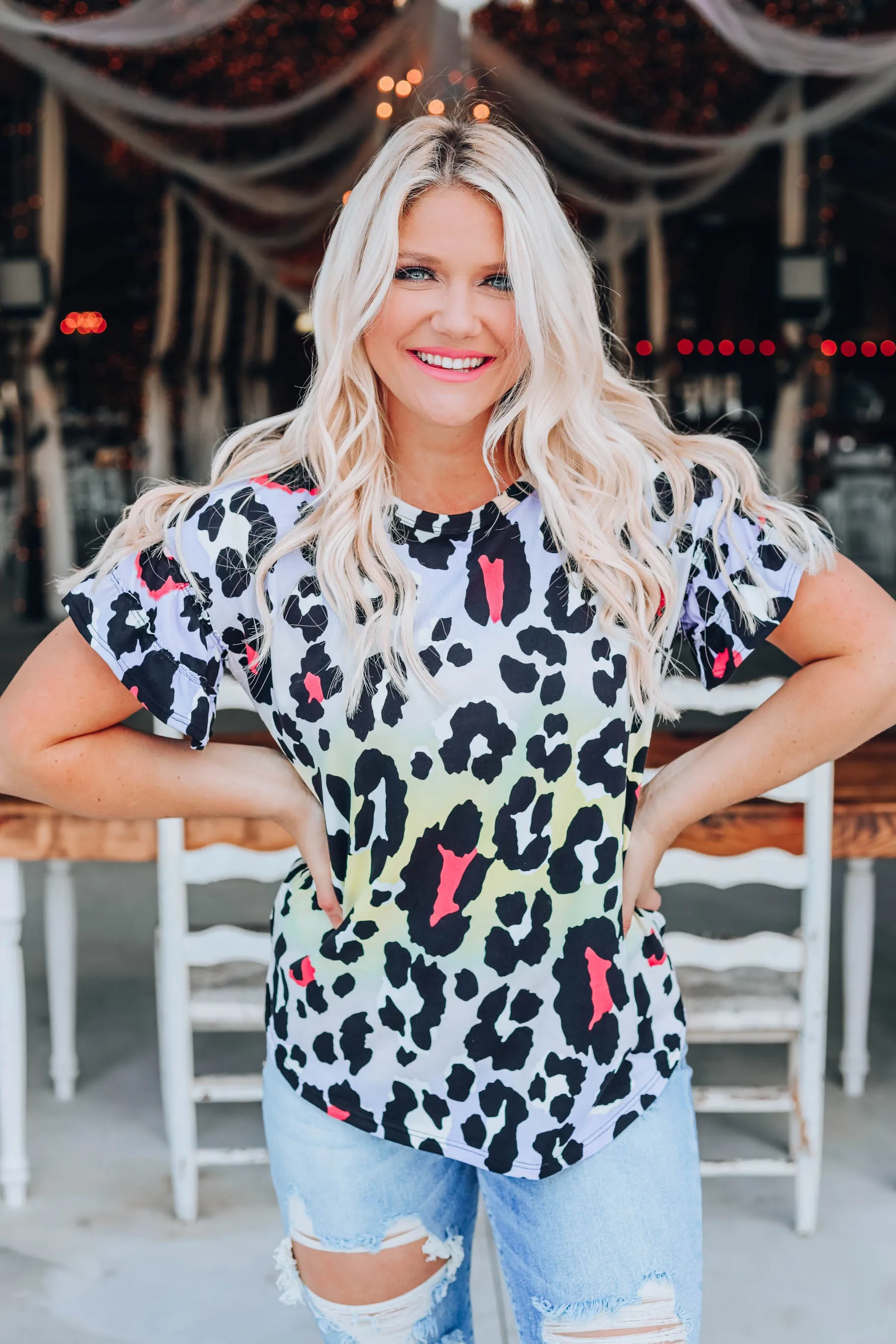 Ombre Cheetah Print Top - Neon