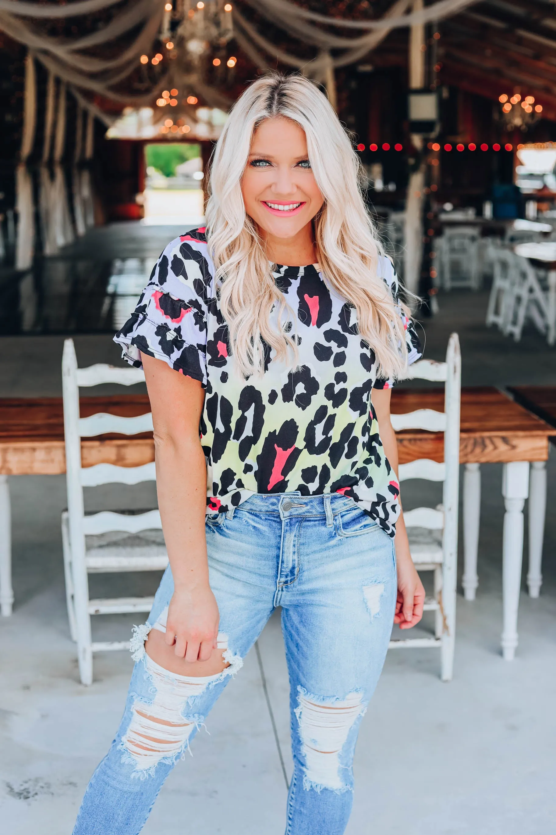 Ombre Cheetah Print Top - Neon