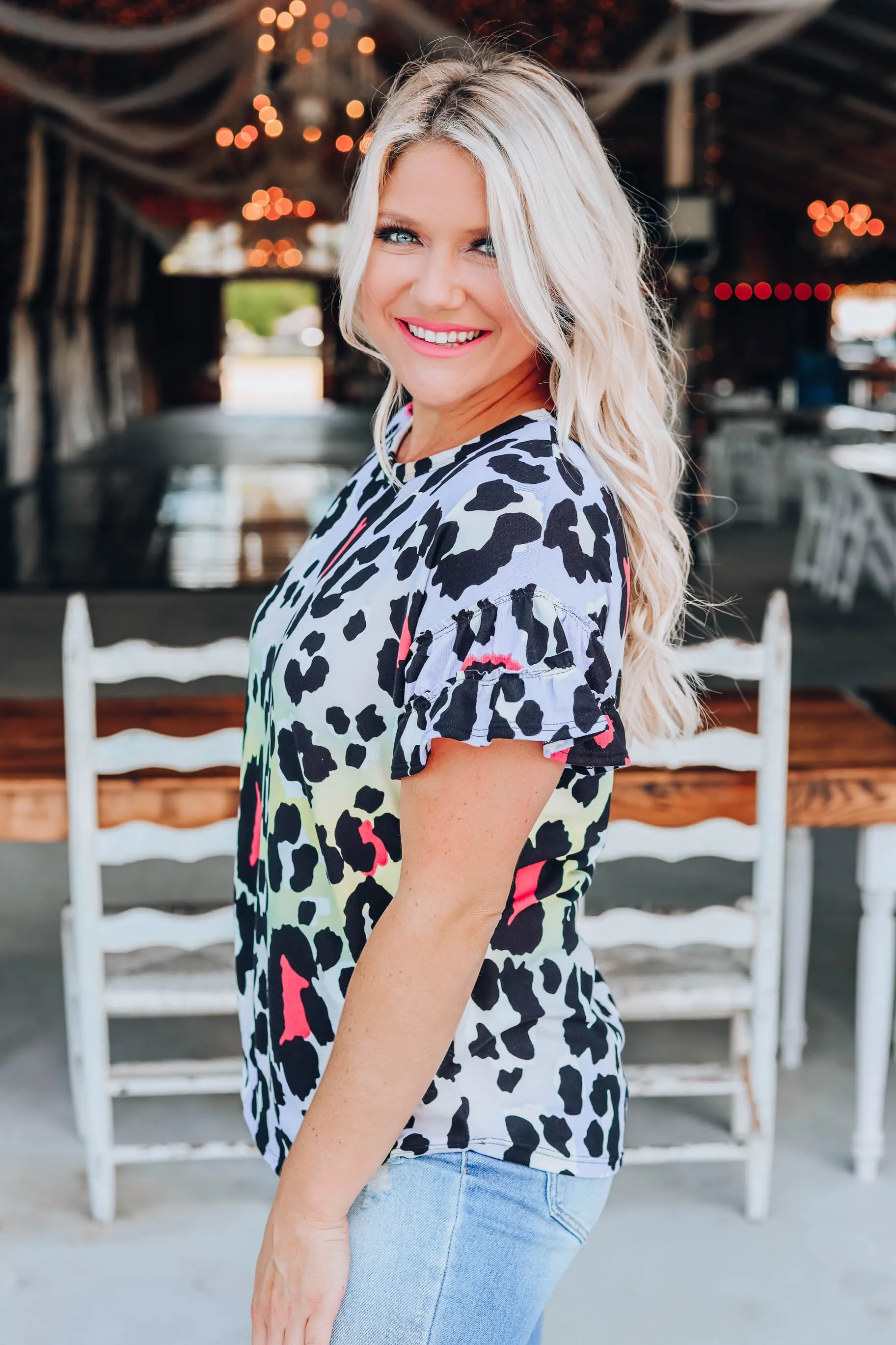 Ombre Cheetah Print Top - Neon