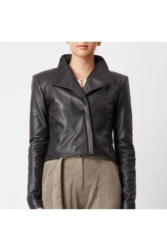 ONCE WAS CHIARA LEATHER JACKET - BLACK