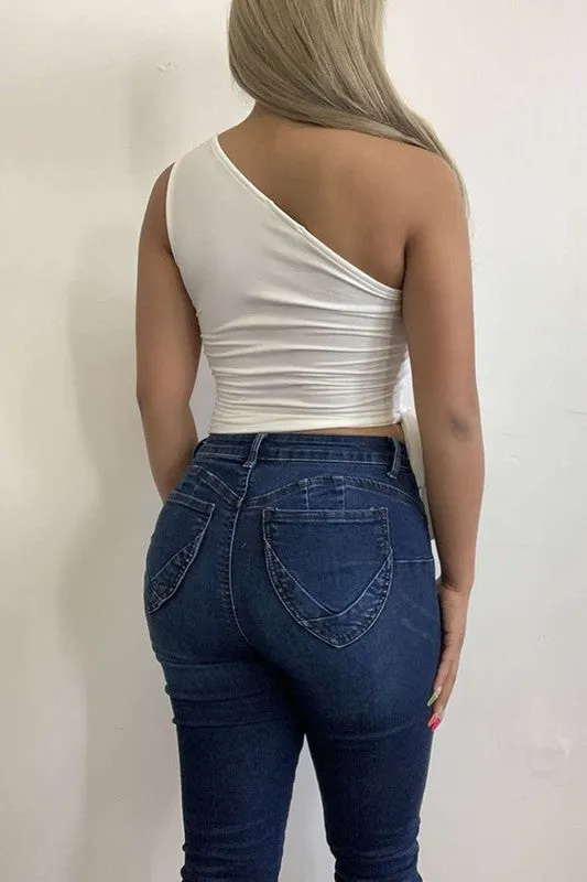 One Shoulder Wrap Tie Top