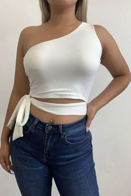 One Shoulder Wrap Tie Top