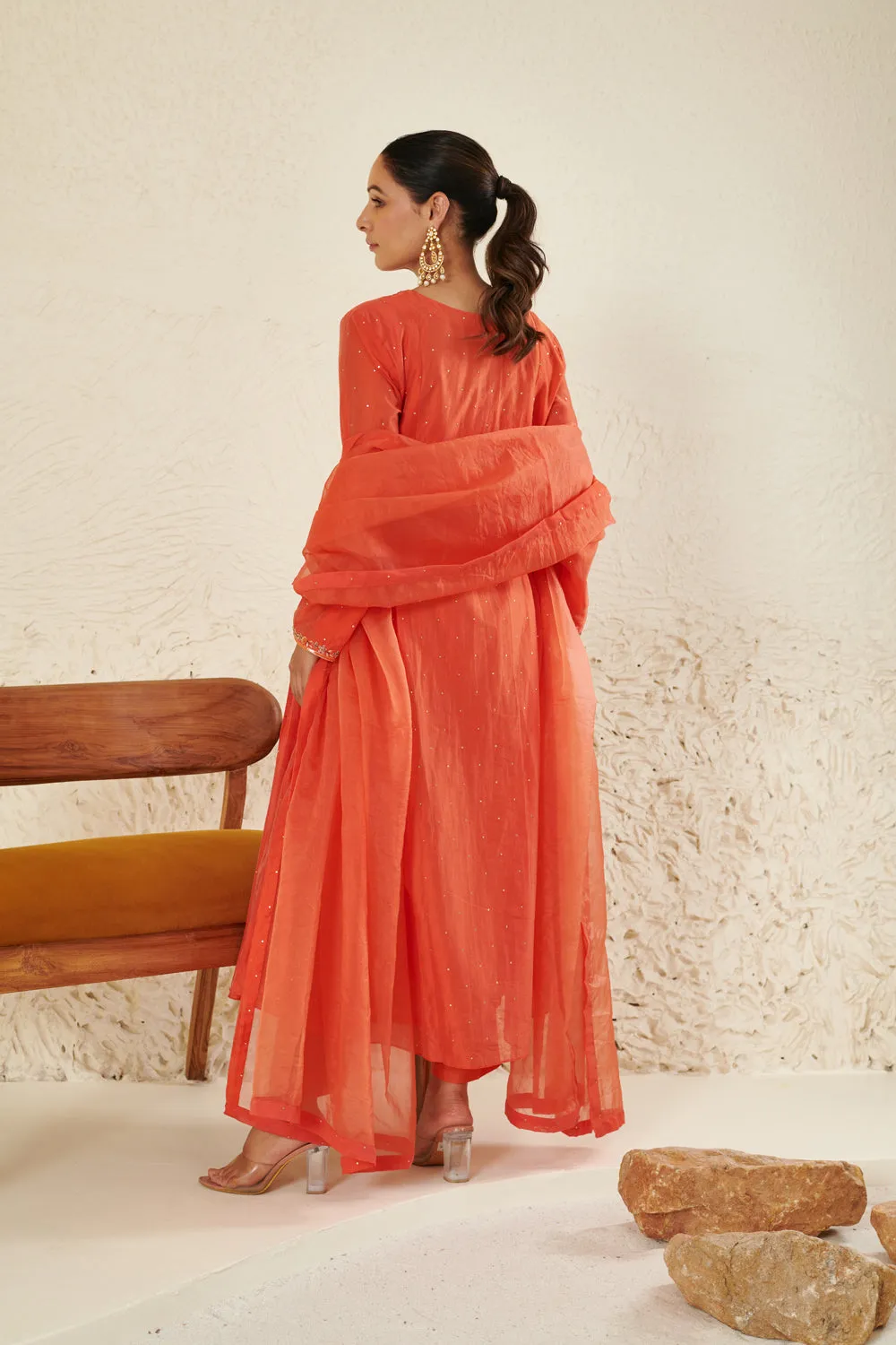 Orange Embroidered Kurta Set