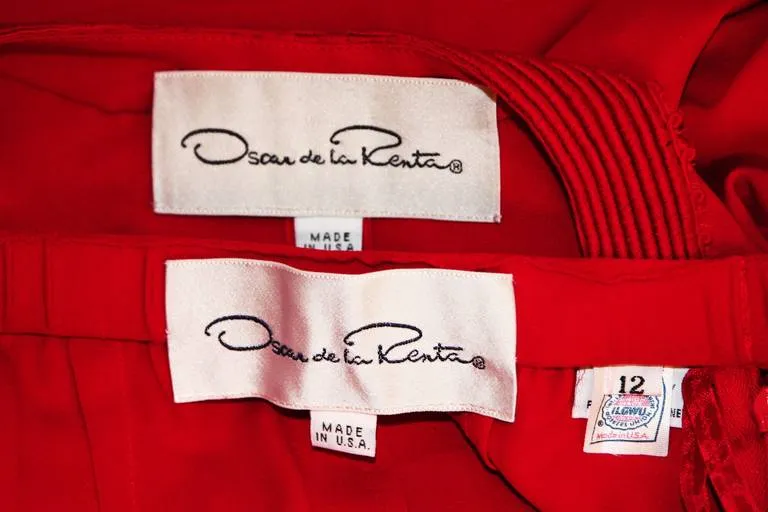 OSCAR DE LA RENTA Kaftan Inspired Red Silk 2 pc Pant Suit