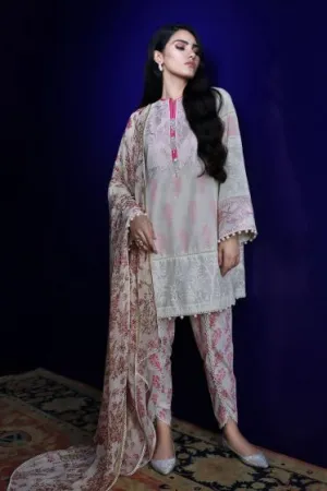 Pakistani embroidered slub outfit for casual wear in silver grey color # P2400