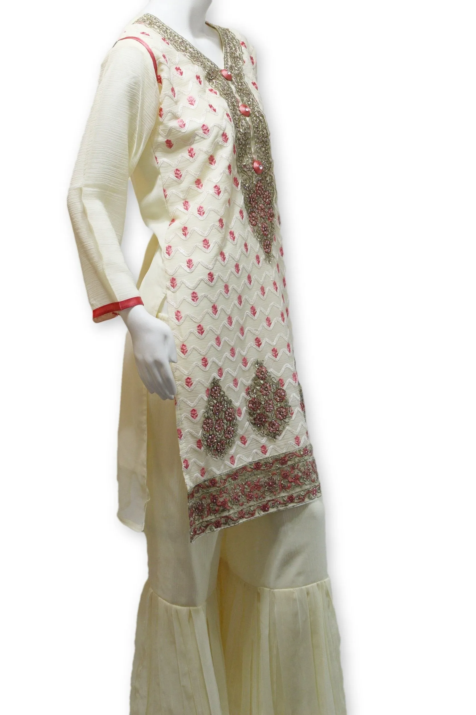 Party Wear Chiffon Dress With Gharara Pants Pakistani Indian Style