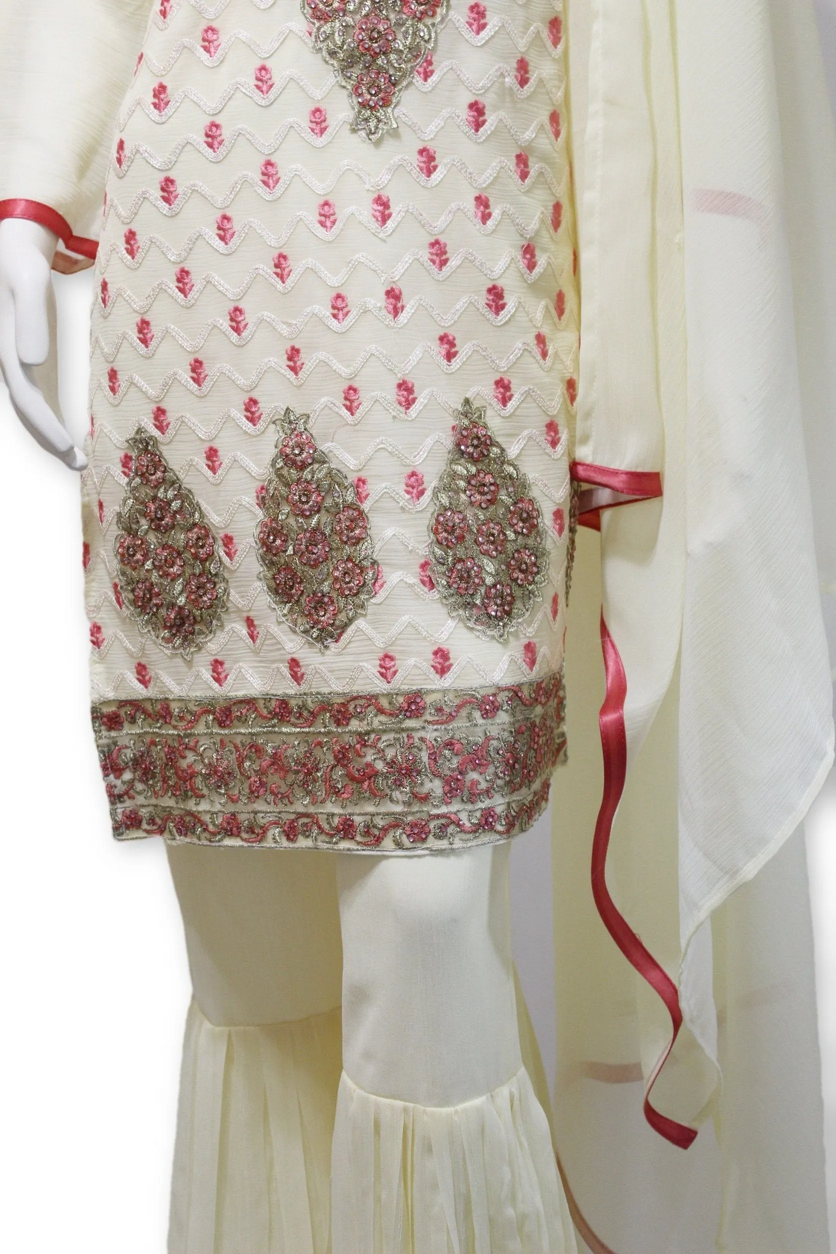 Party Wear Chiffon Dress With Gharara Pants Pakistani Indian Style