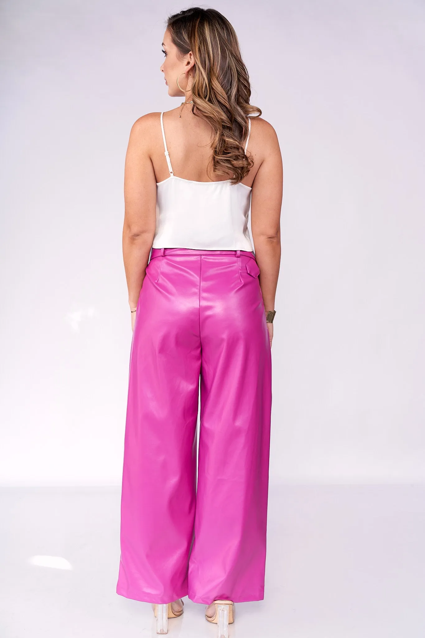 Pearl Belt Detail Leather Pants