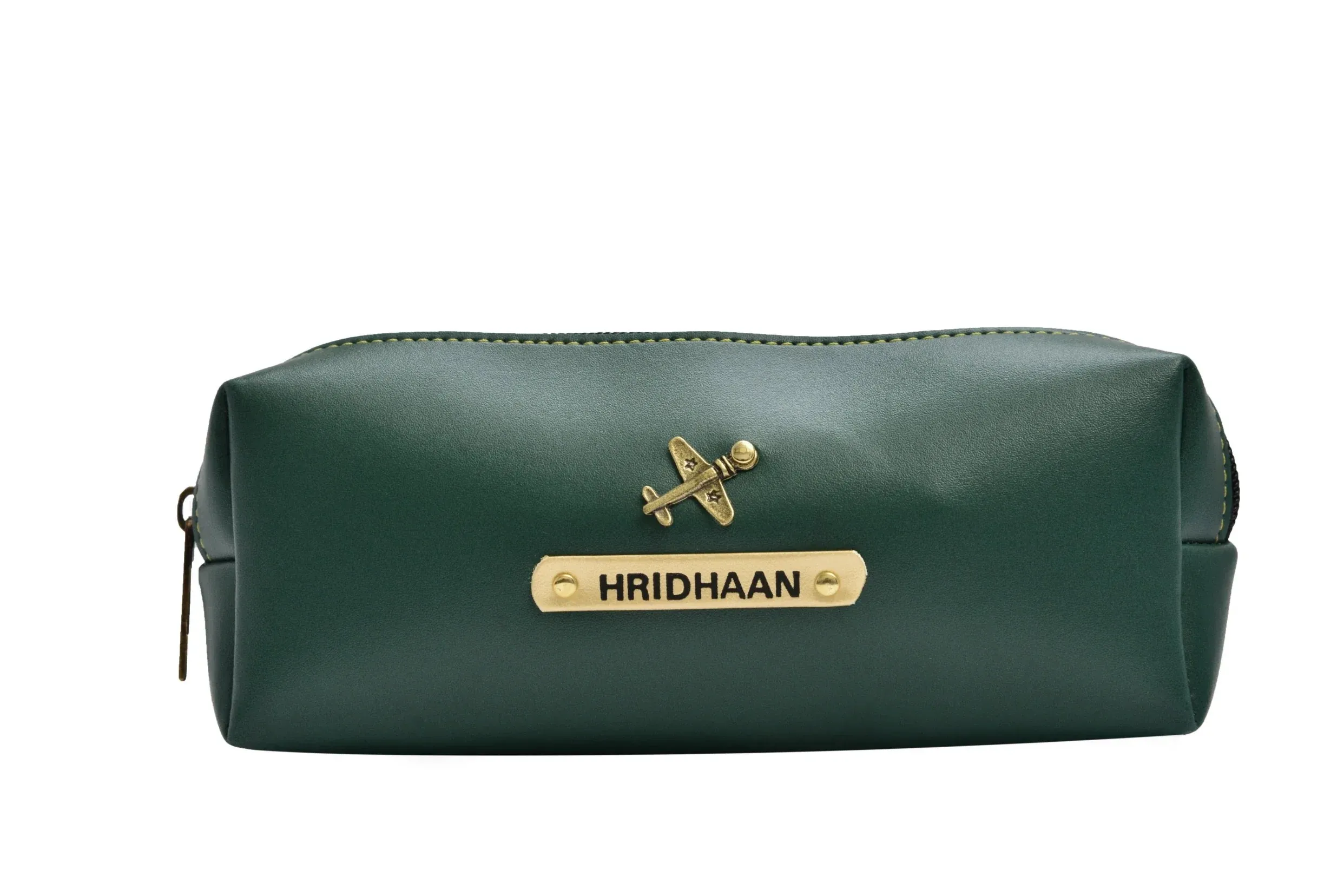 Personalized Vegan Leather Unisex Pencil Pouch - Olive Green