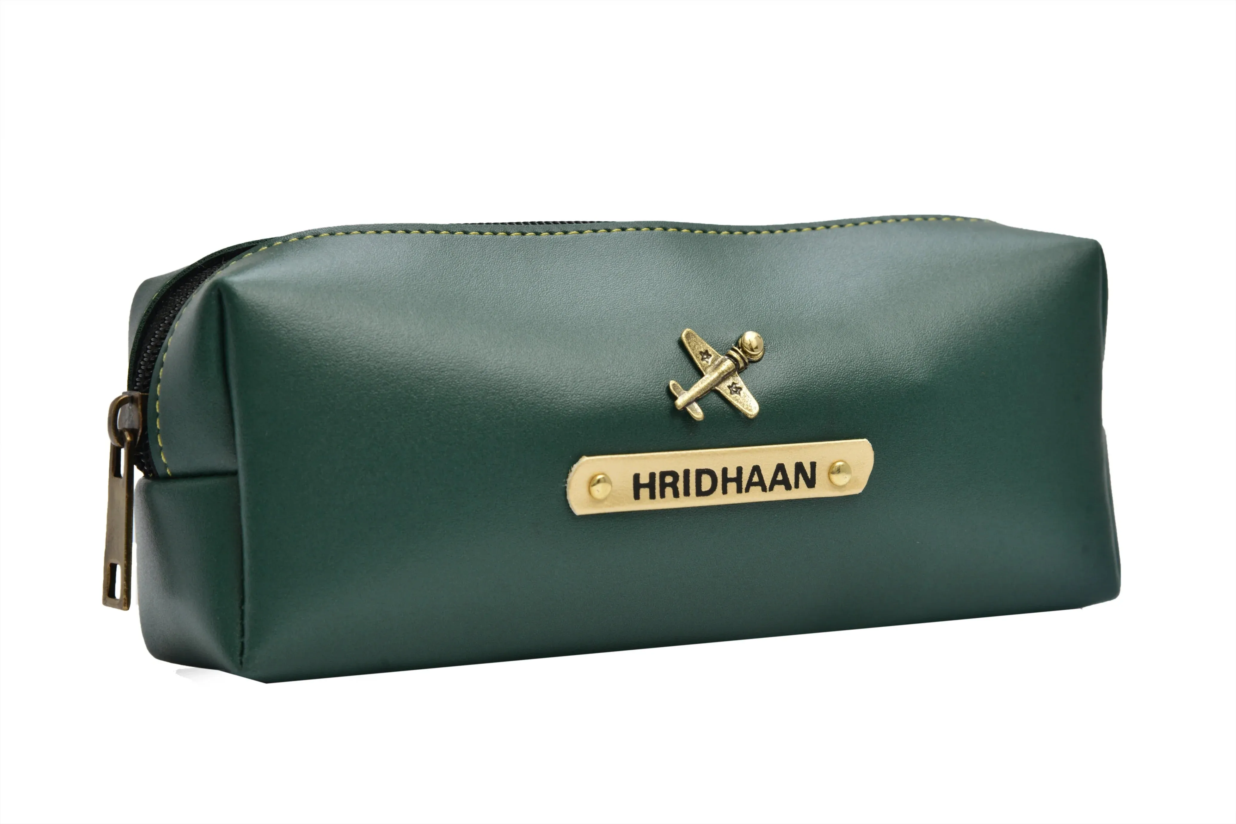 Personalized Vegan Leather Unisex Pencil Pouch - Olive Green