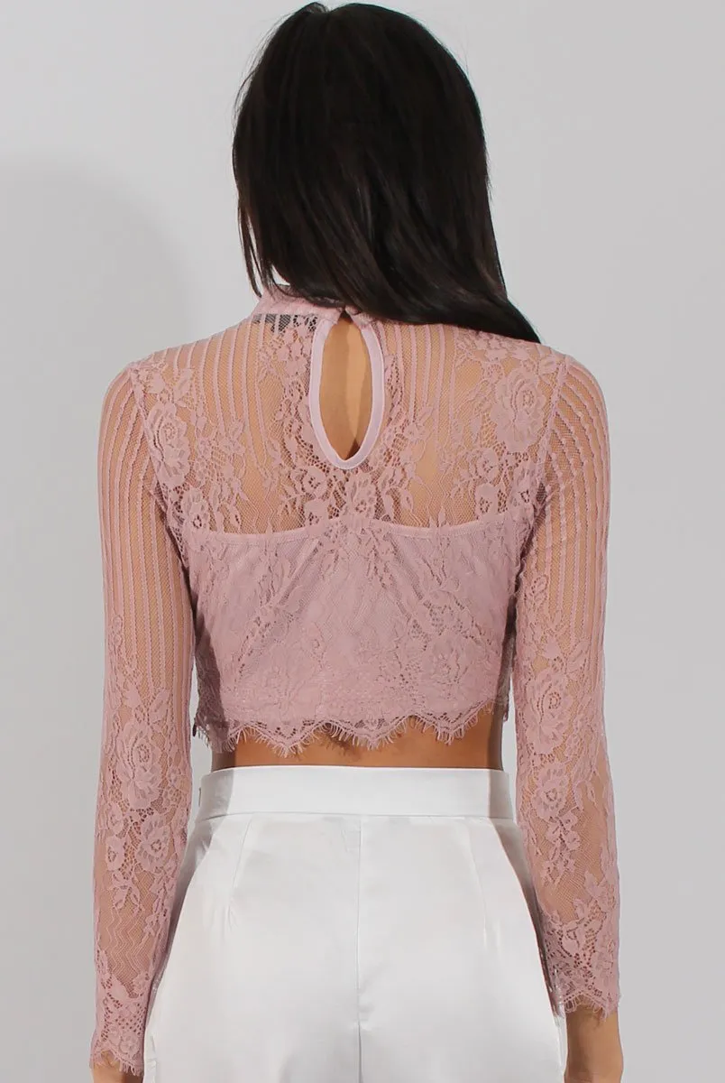 Pink Lace High Neck Crop Top - Luanne