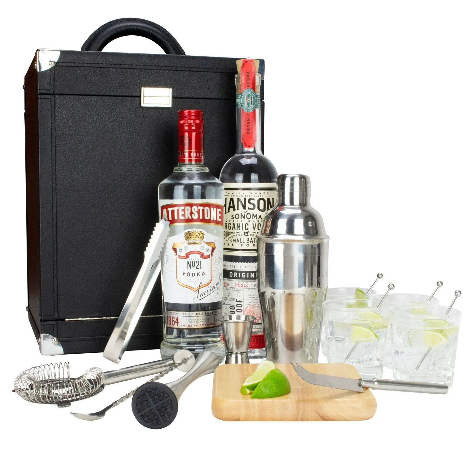 Premium 17-Piece Portable Barware Set with Travel Cocktail Bar Box