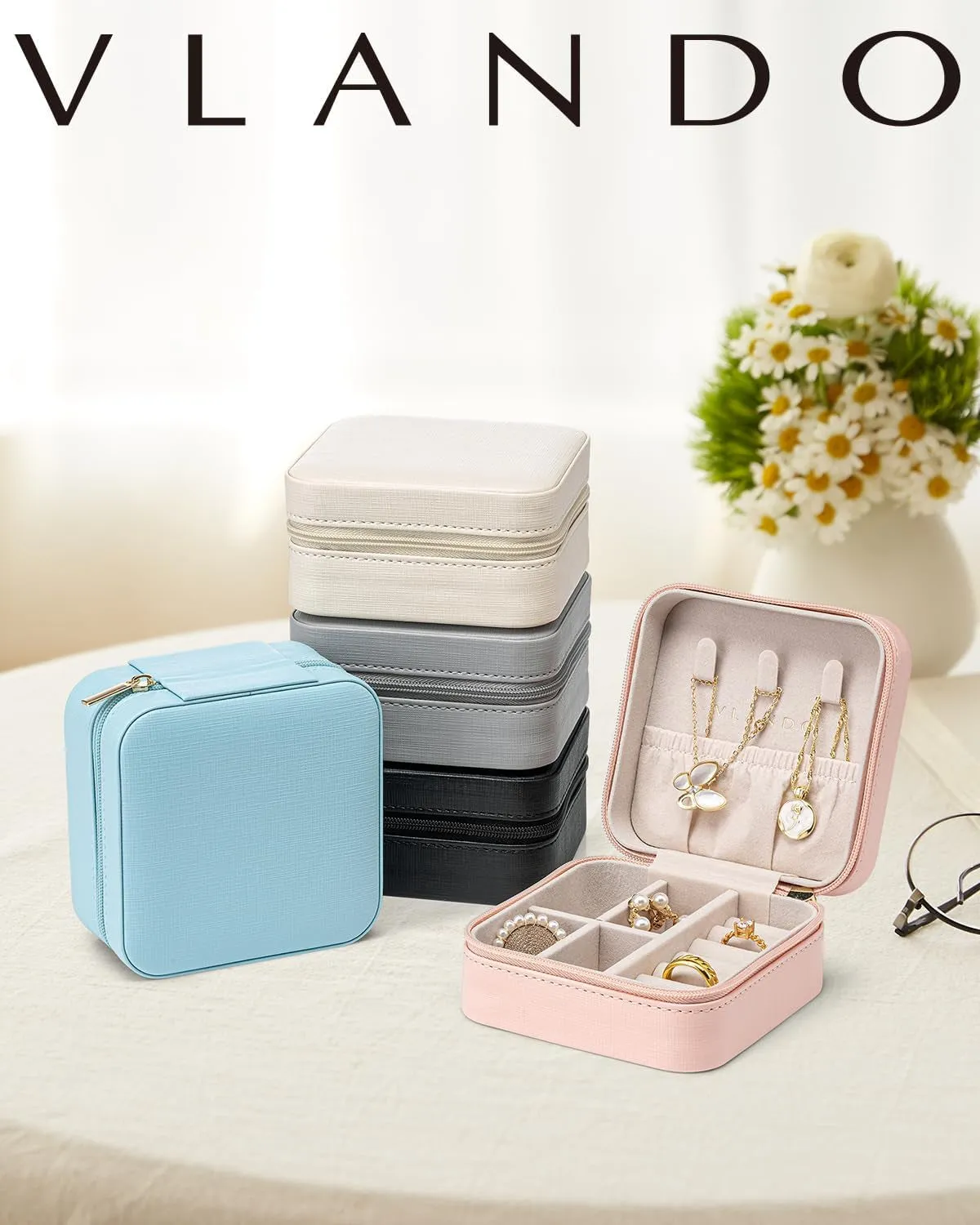 PU Leather Travel Jewelry Organizer, Milky White