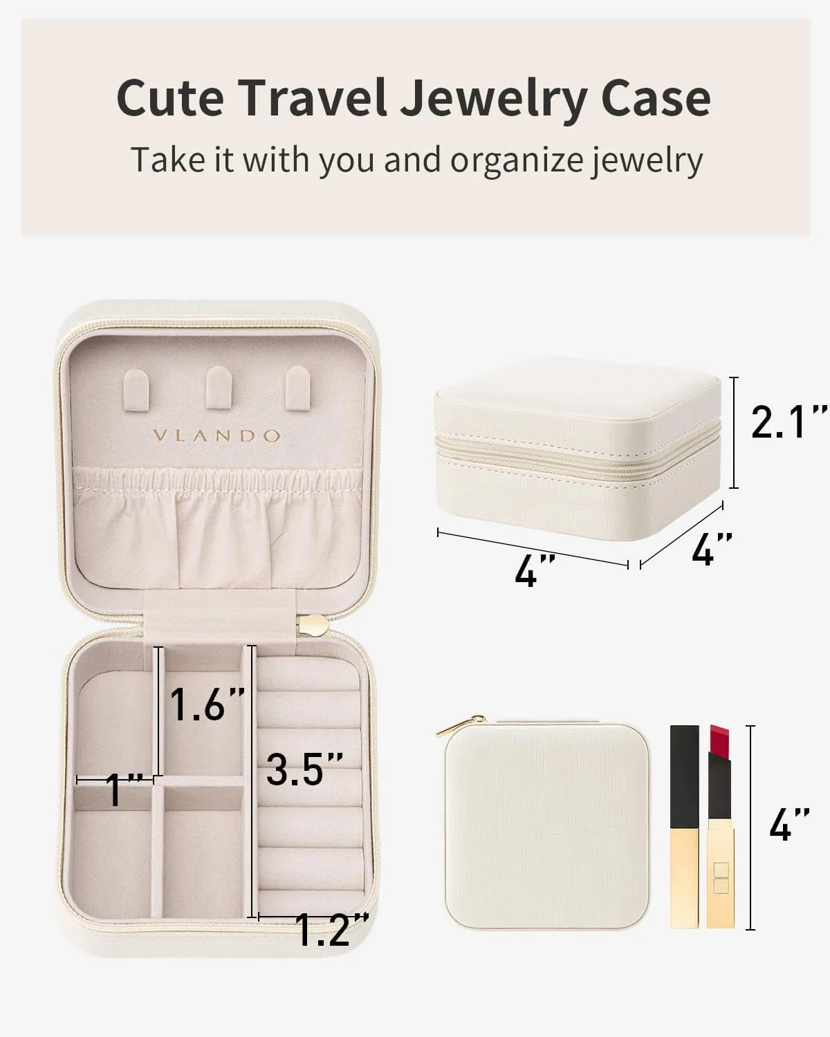 PU Leather Travel Jewelry Organizer, Milky White