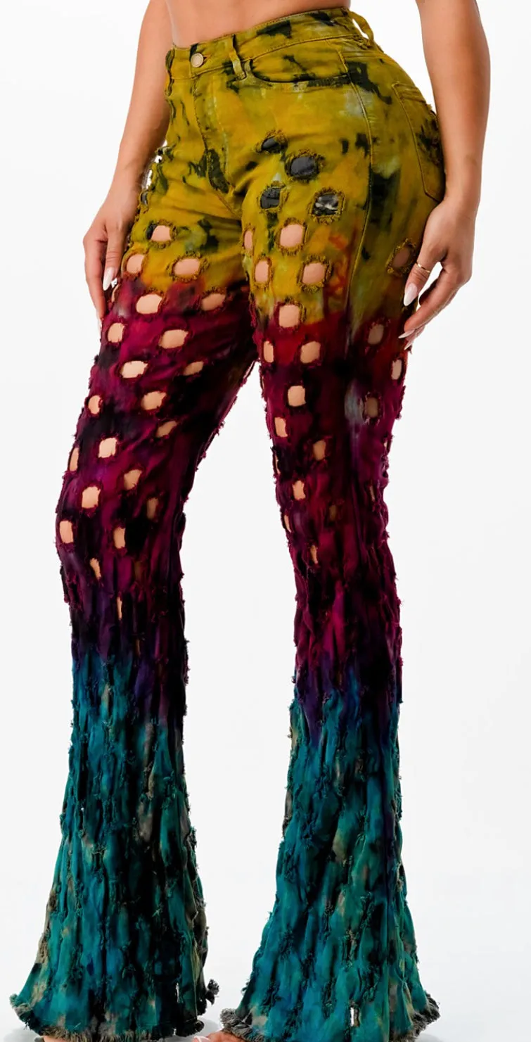 Purple Candy Hole Punch Tie Dye Jeans