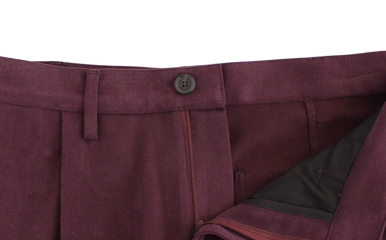 Purple Cotton Straight Fit Casual Pants