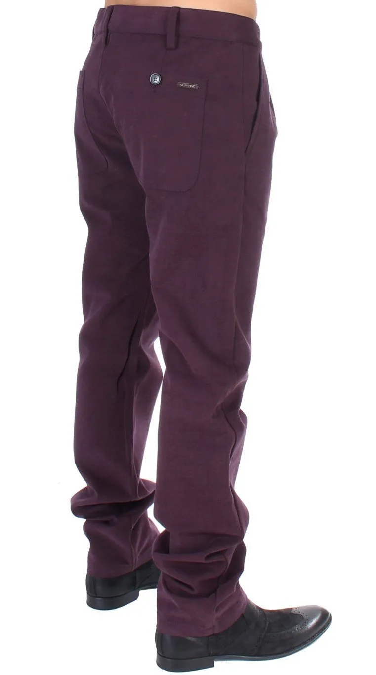 Purple Cotton Straight Fit Casual Pants