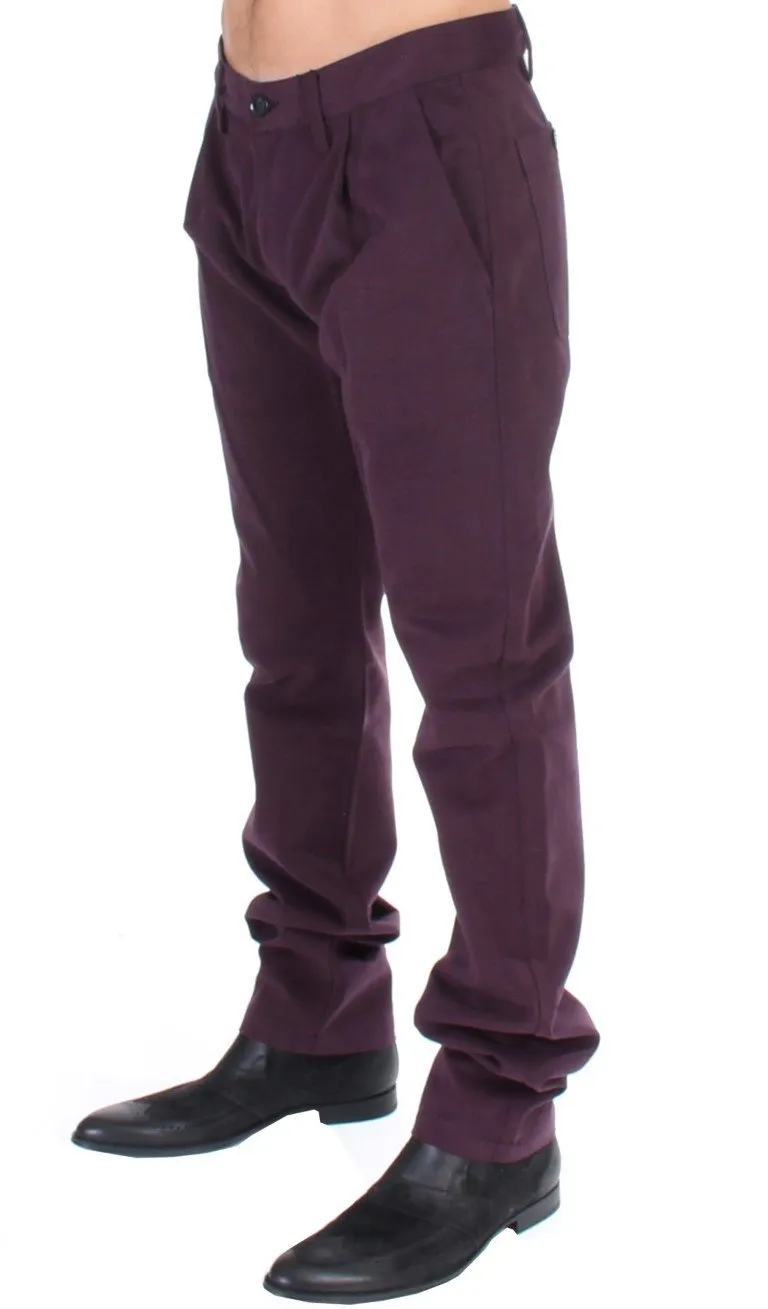 Purple Cotton Straight Fit Casual Pants