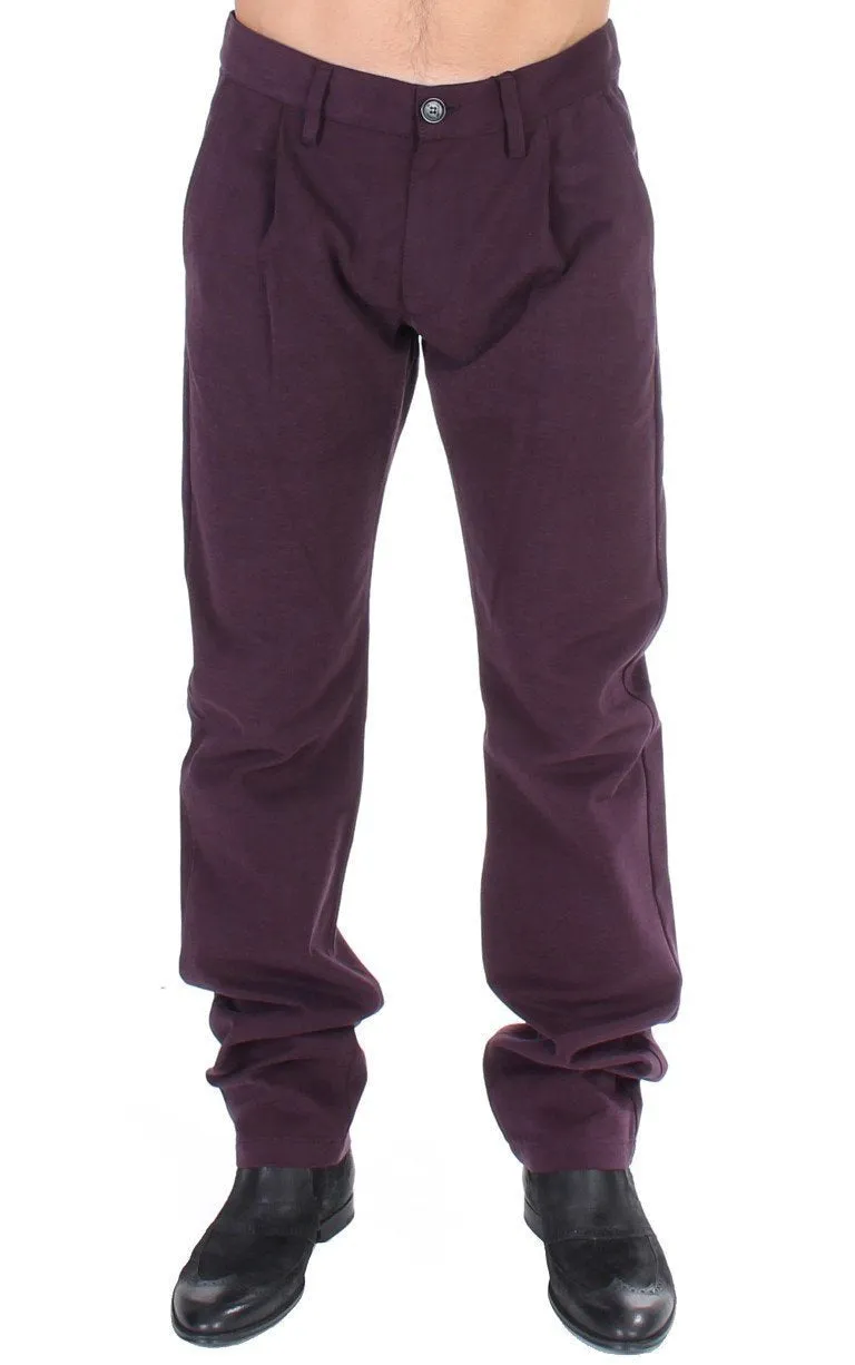 Purple Cotton Straight Fit Casual Pants