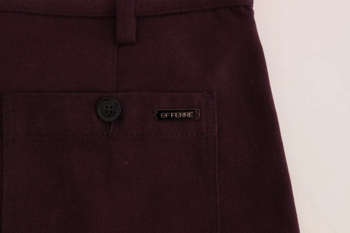 Purple Cotton Straight Fit Casual Pants