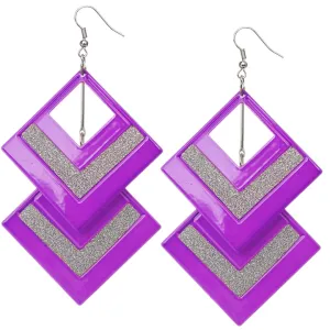 Purple Diamond Shaped Cutout Glitter Earrings