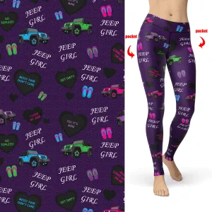 Purple Jeeper Girl Leggings with Pockets- flip flops - hearts - Go Topless - Get Dirty - Jeepers -  Purple