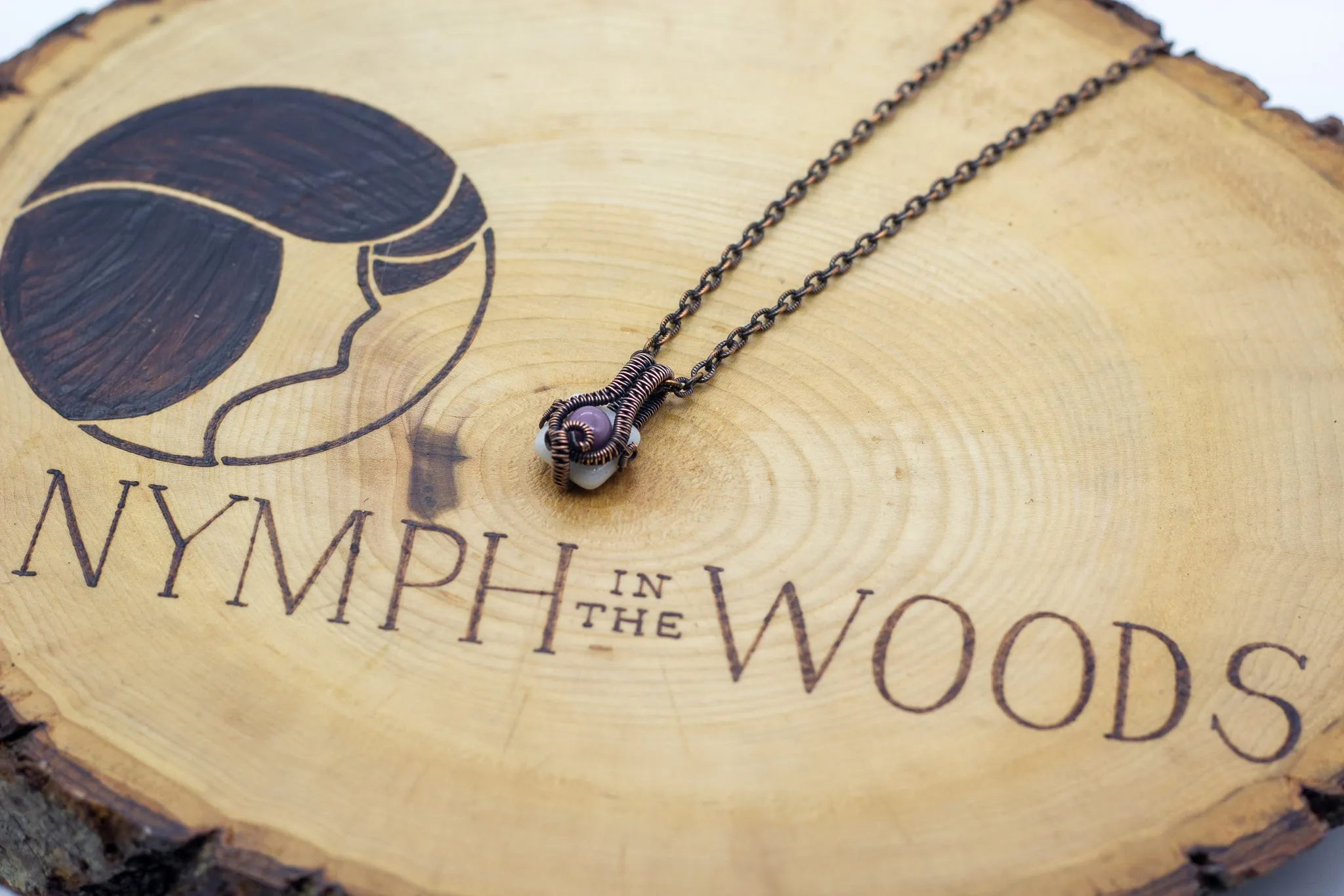 Purple Mini Pendant with Copper Wire Wrapping