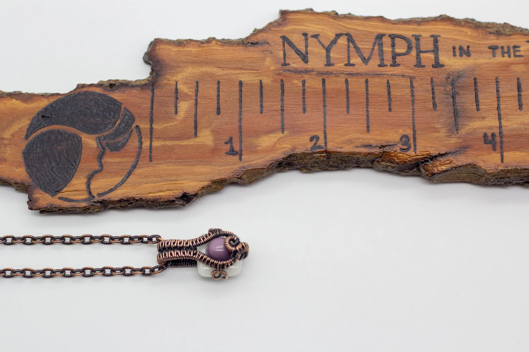 Purple Mini Pendant with Copper Wire Wrapping