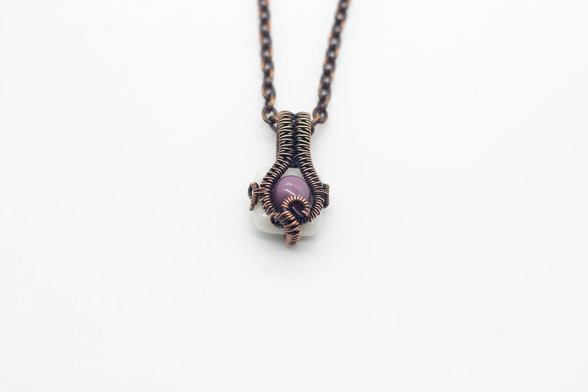 Purple Mini Pendant with Copper Wire Wrapping