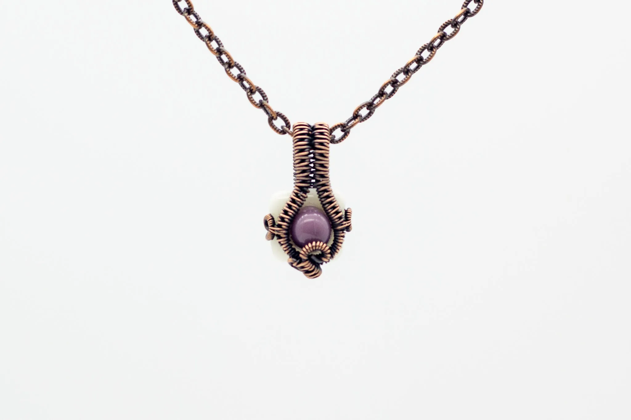 Purple Mini Pendant with Copper Wire Wrapping