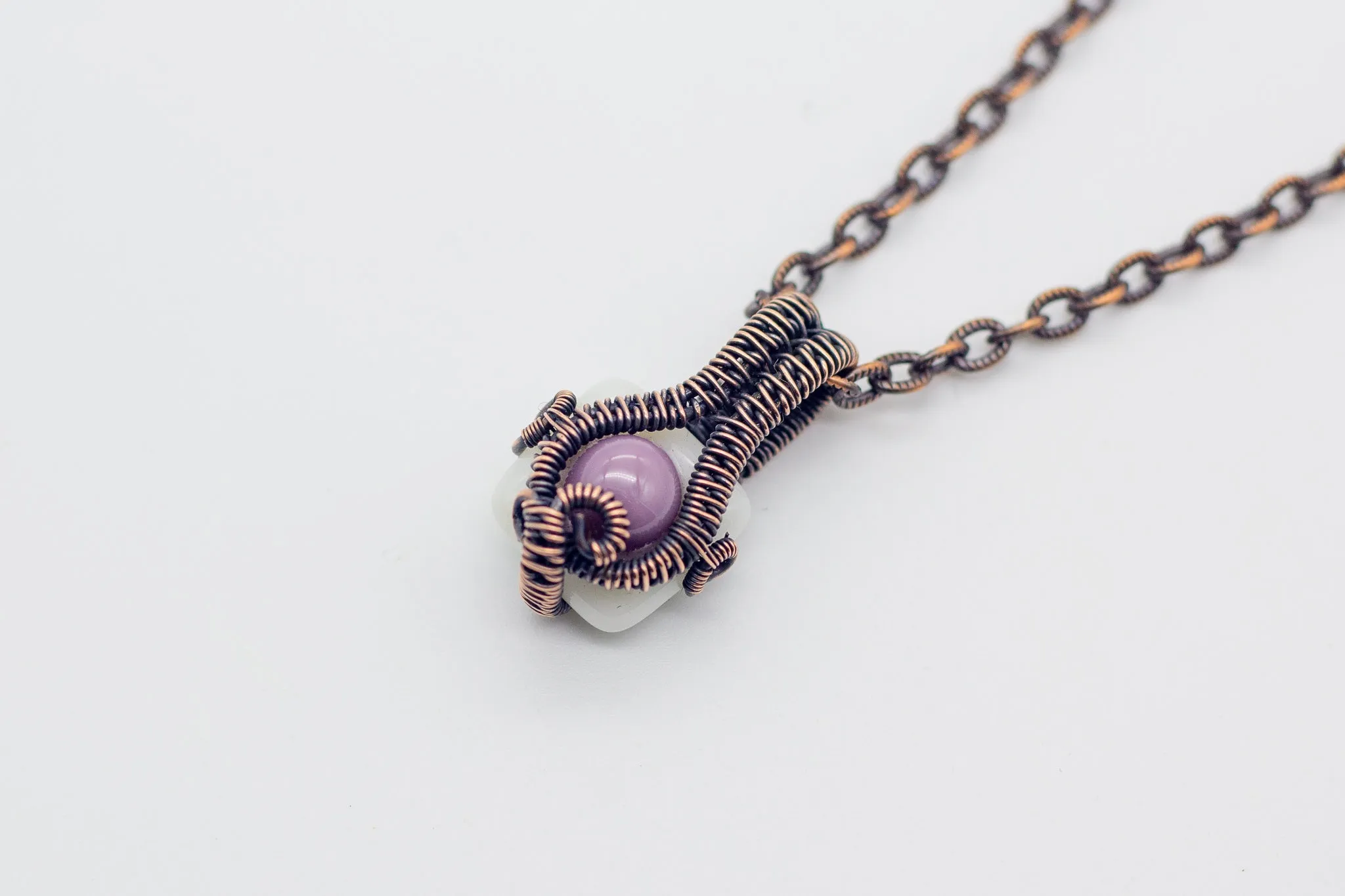 Purple Mini Pendant with Copper Wire Wrapping